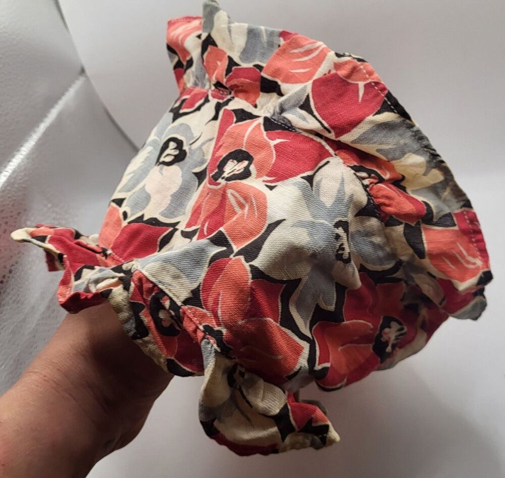 Antique Vintage Cotton Floral Patterned Fabric Bonnet 11in dia